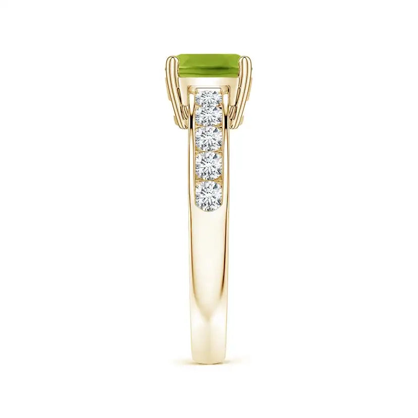 14K Solid Solid Gold Ring Natural Peridot Round 7 mm Natural Diamonds Halo Fine Jewelry IGI Certified Color