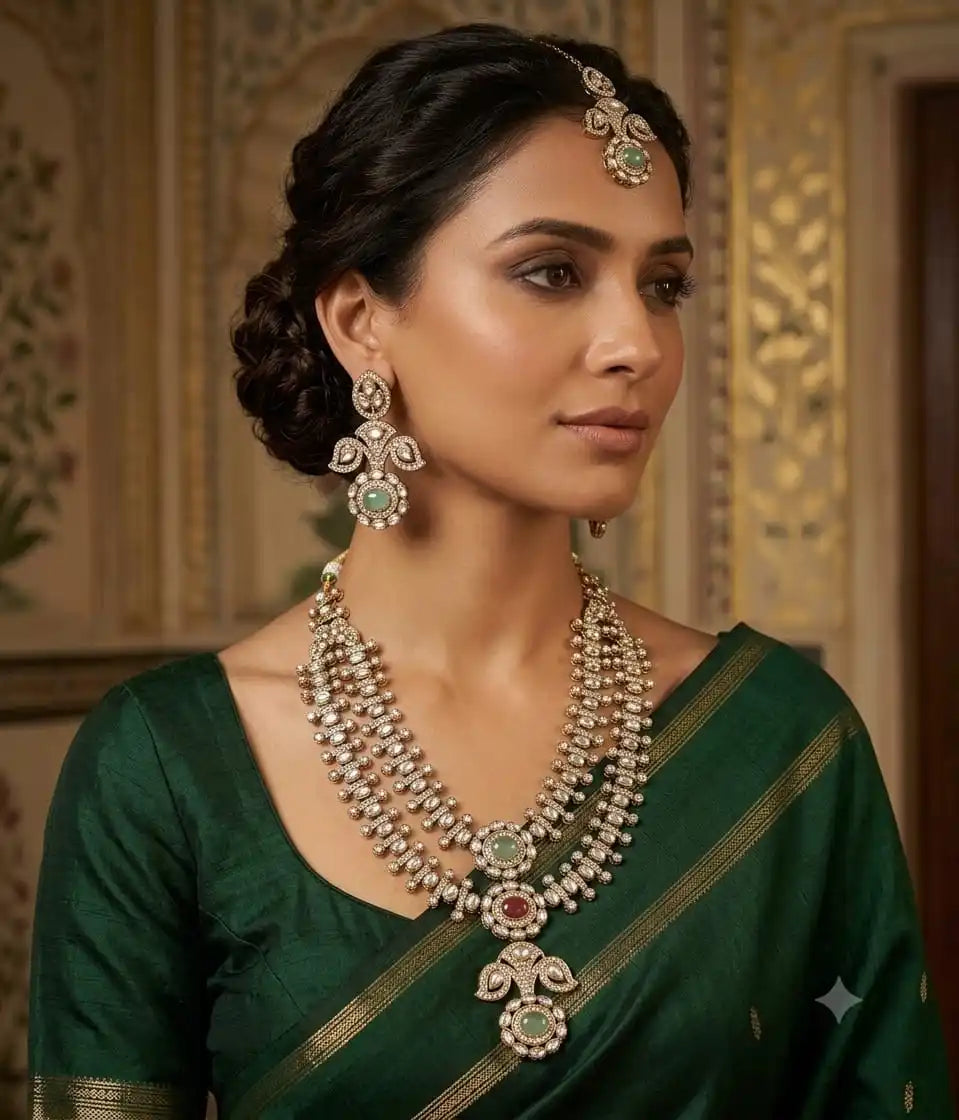Royal Heritage Dual Layer Pearl Pendant Necklace Set for Women Traditional Bridal Wedding Party Festive Ethnic Designer Wear