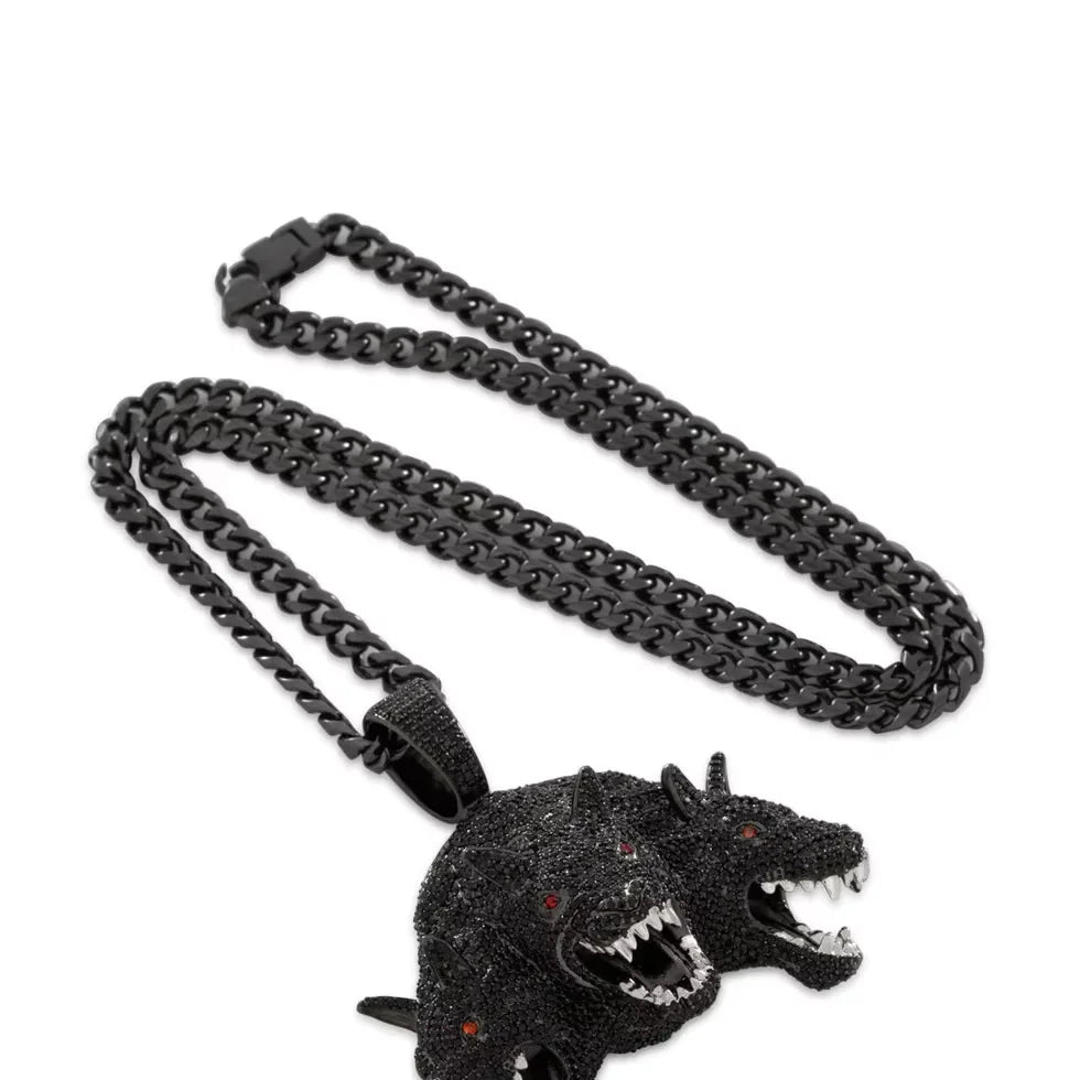 BiG-BOSS Black Sterling Silver Three Headed Dog Pendant Freshwater Pearl Red Eye Detail Cushion Cut Moissanite Men Luxury Hip Hop Party