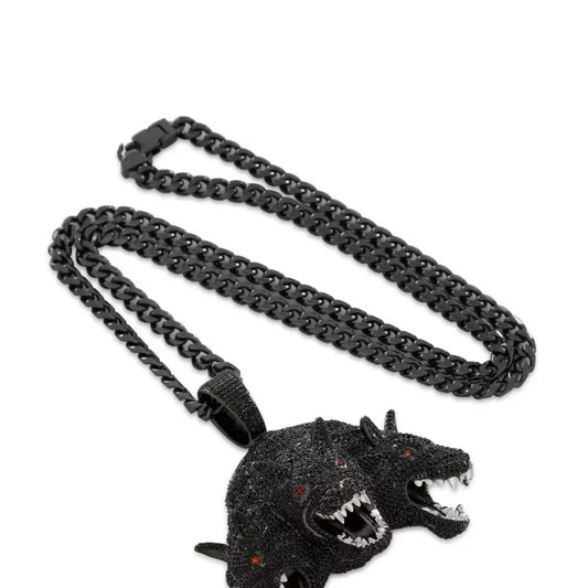 BiG-BOSS Black Sterling Silver Three Headed Dog Pendant Freshwater Pearl Red Eye Detail Cushion Cut Moissanite Men Luxury Hip Hop Party