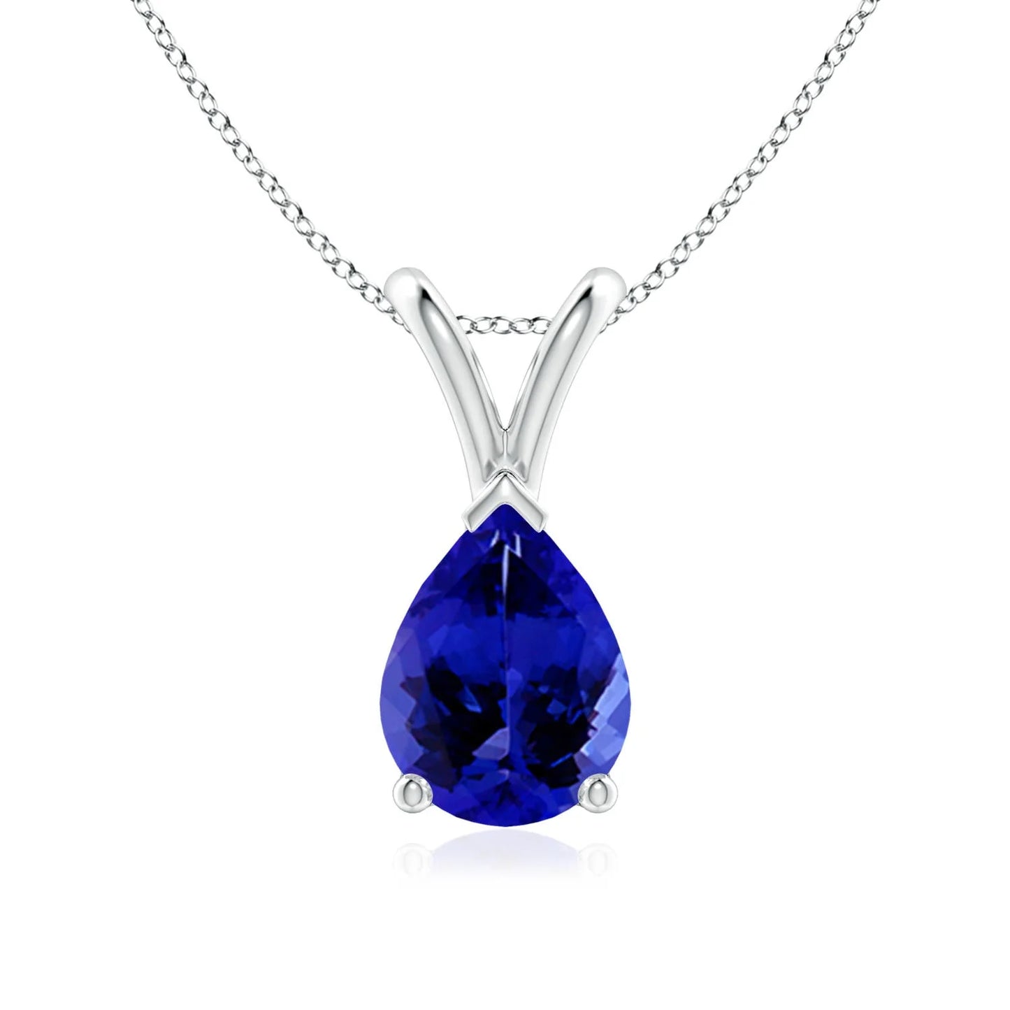 2026 New Arrival Top Selling 14K 18K Gold V-Bale Pear-Shaped Tanzanite Gemstone Solitaire Pendant Fine Chain Necklace For Woman