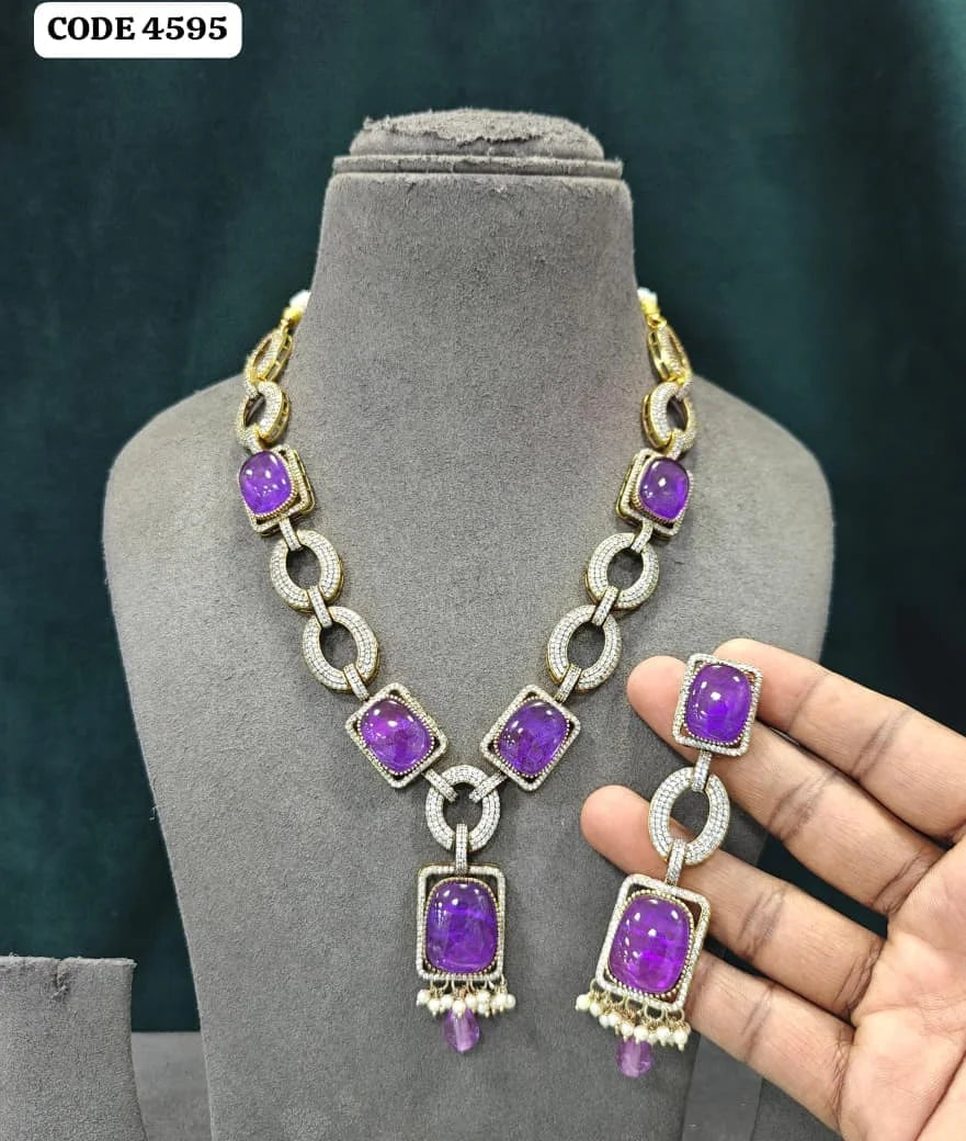 Luxury Emerald Green Link Chain Necklace Set with American Diamond Gold Plated Bridal Wedding Party Wear Jewelry Set for Women