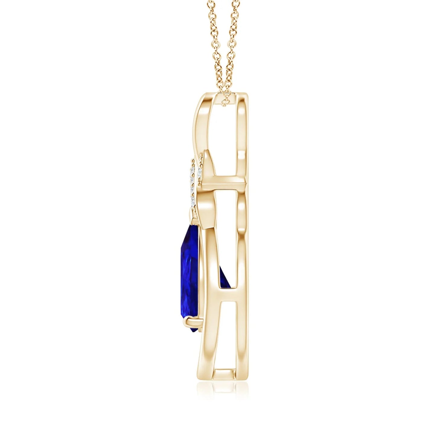 Top Quality Handmade Luxury Gemstone & Diamond Pendant 14K 18K Gold Natural Pear Tanzanite Infinity Pendant With Diamond X Motif