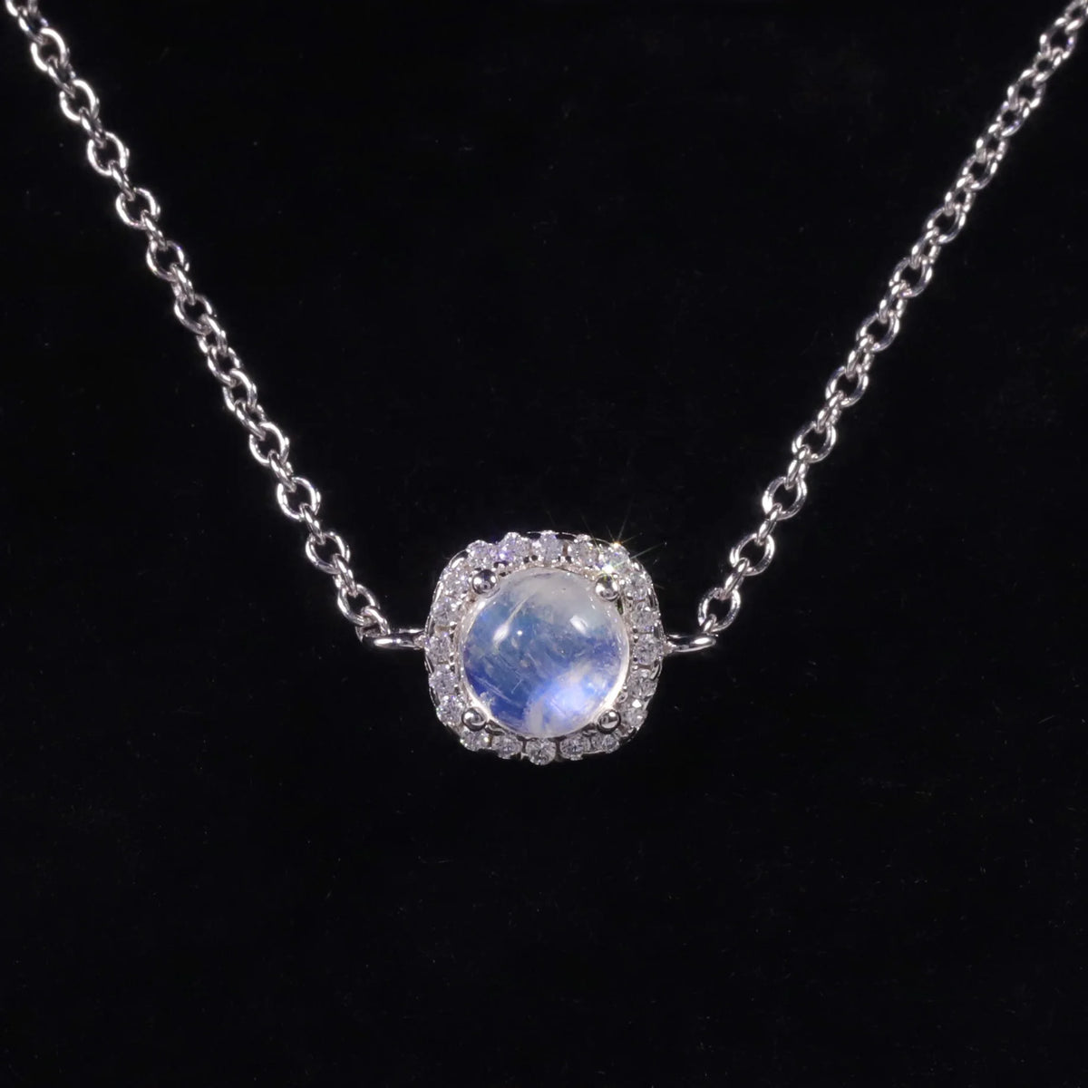 ArtistA Fine Jewelry Cz Square Halo 925 Sterling Silver Natural Moonstone Link Chain Charm Bracelet Anklets for Women