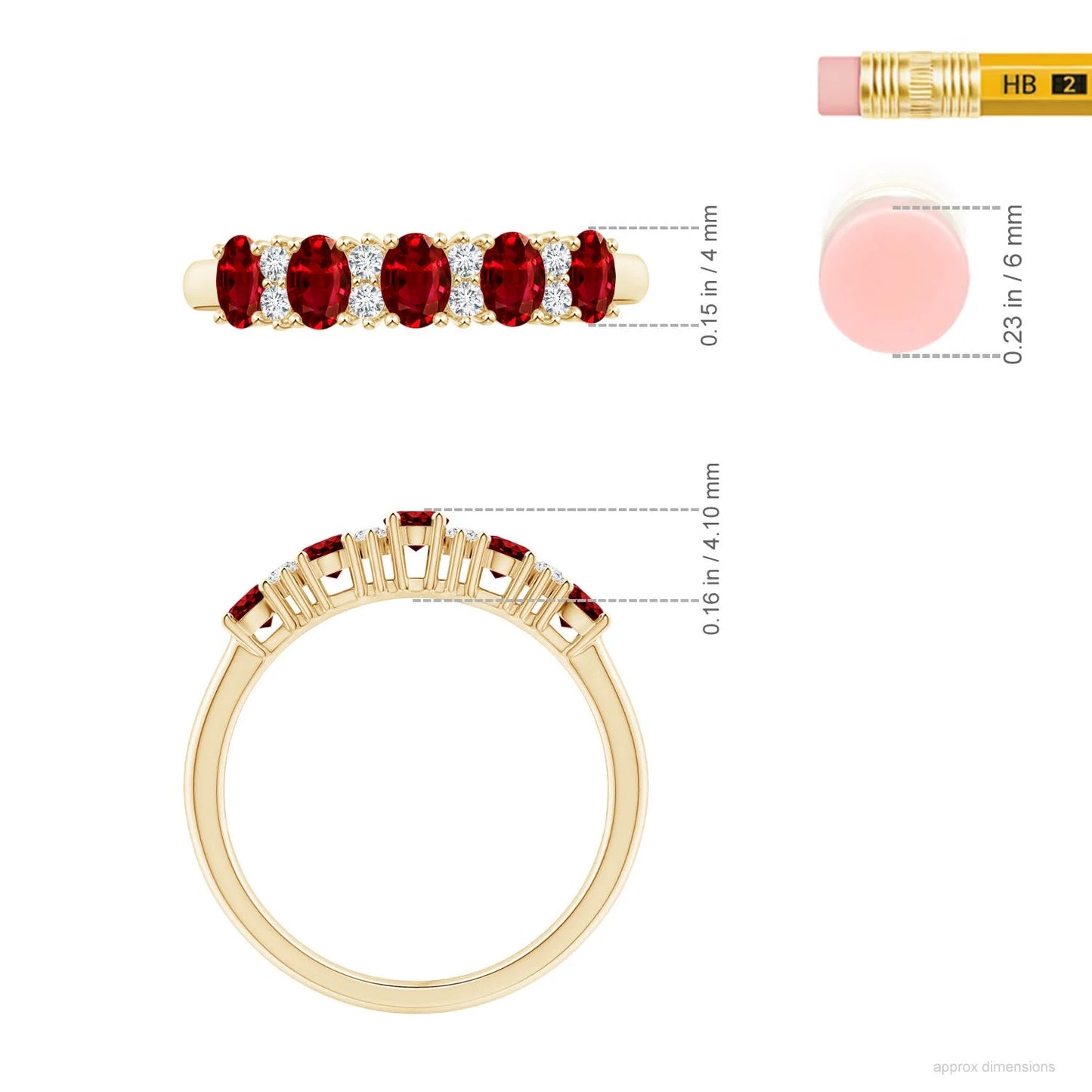 14K Solid Gold Oval Cut Prong Setting Five Ruby Gemstone and Diamond Wedding Ring Fine Jewelry Handmade Half Eternity Ring