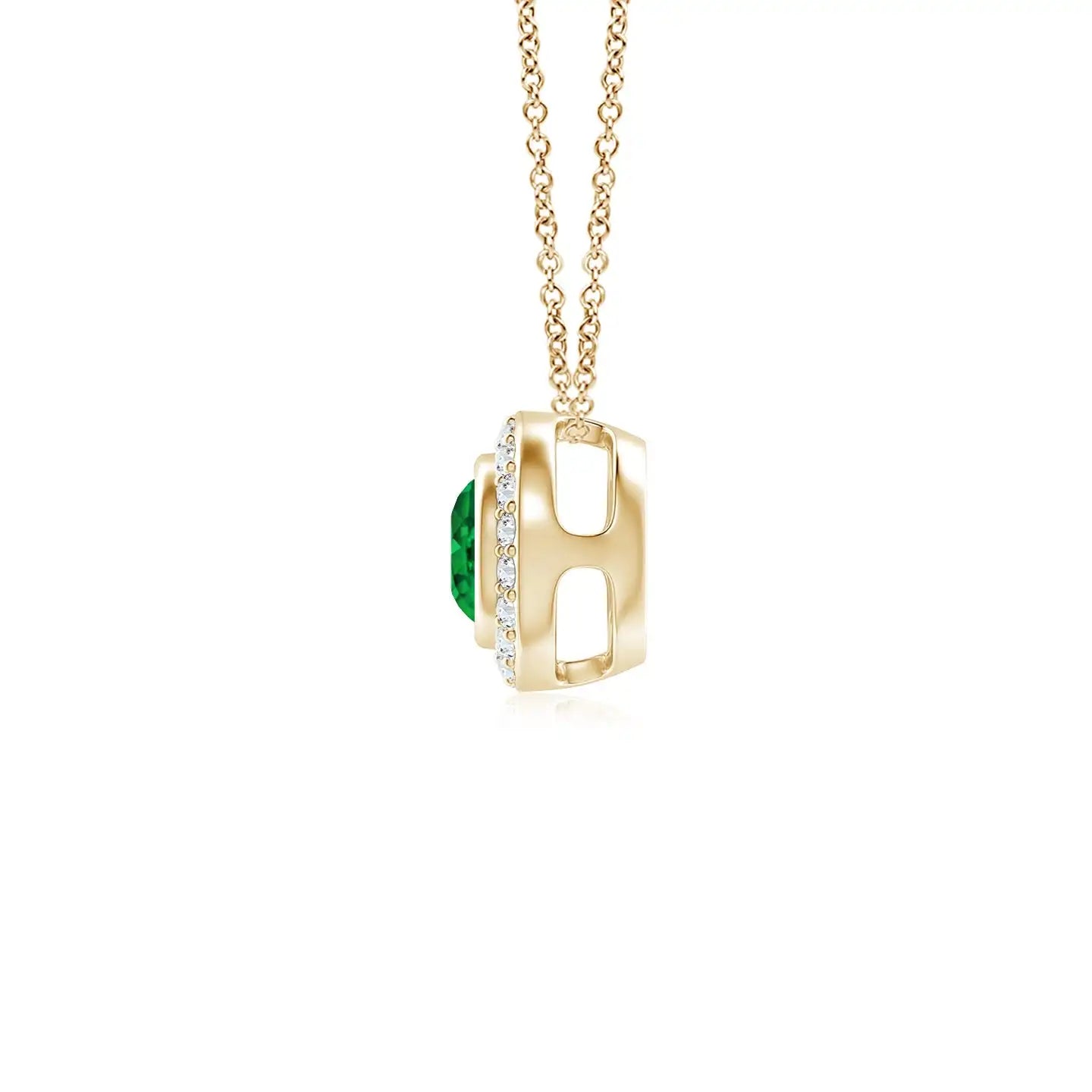 14K Solid Gold Natural Round Emerald Bezel-Set Pendant With Diamond Halo Classic Fine Jewellery Anniversary Gift For Her 2026