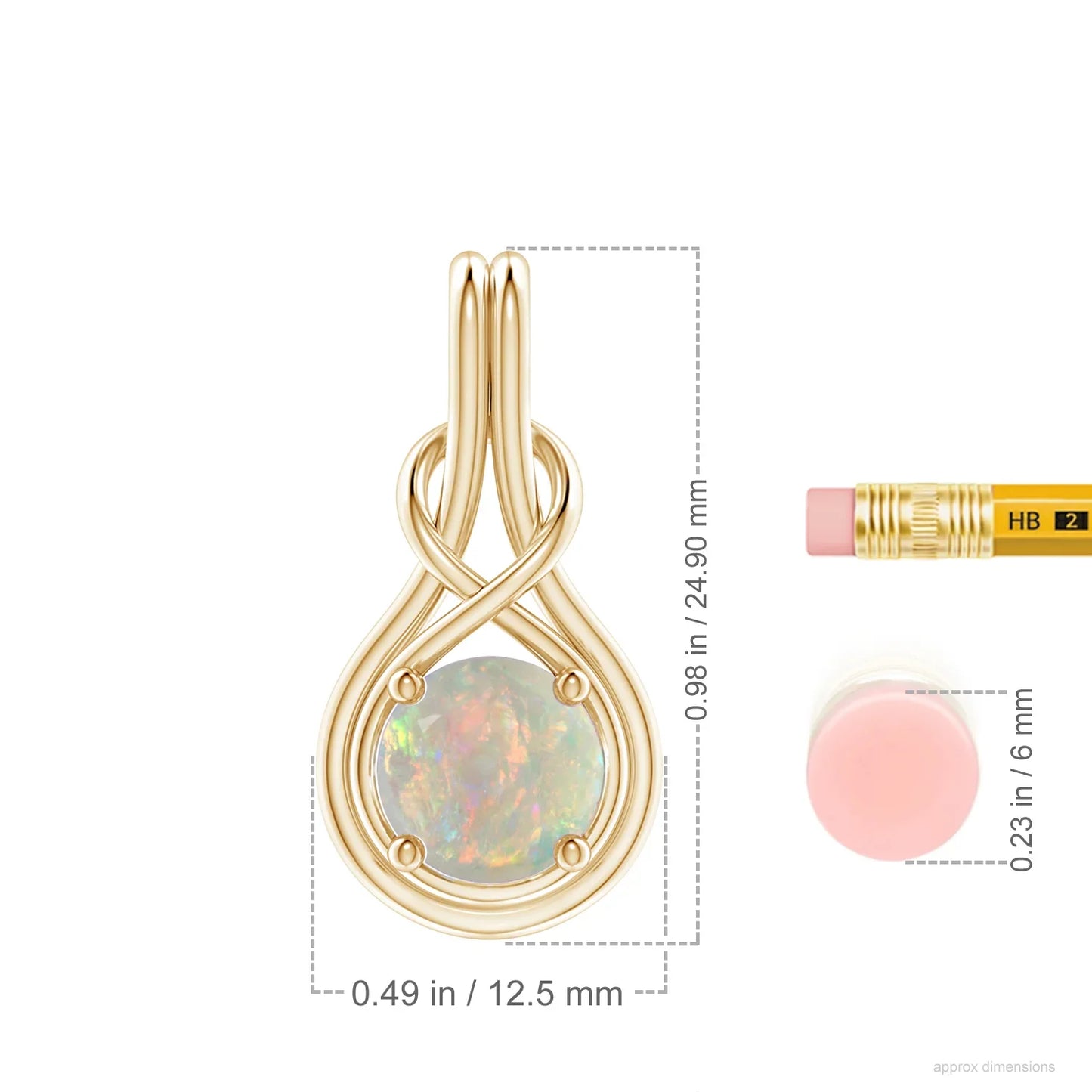 New Arrival Regular Wear Gemstone October Birthstone Pendant 14K Solid Gold Natural Round Opal Solitaire Infinity Knot Pendant