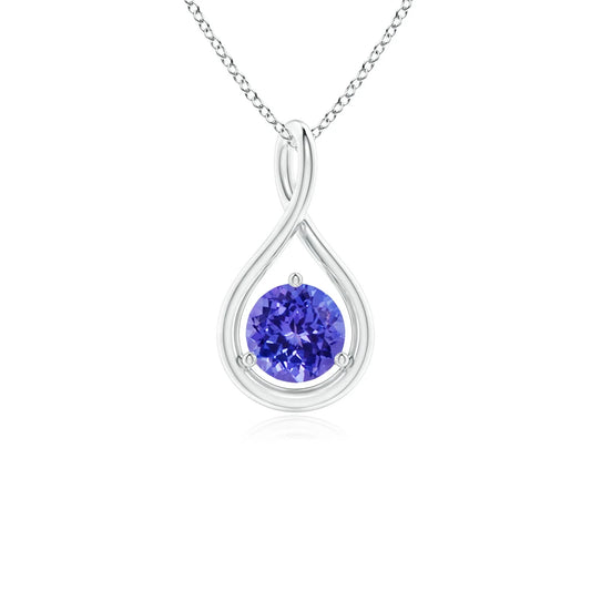 14K Gold Natural Round Precious Tanzanite Solitaire Gemstone Infinity Twist Pendant Fine Jewelry Wedding Engagement Gift For Her