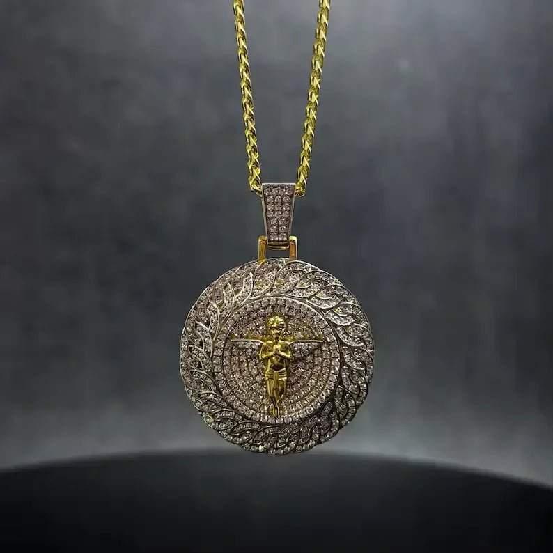 BiG-BOSS Iced Out Angel Pendant with Moissanite Gold and Silver Tone Hip Hop Style Jewelry for Men and Women Party Occasion