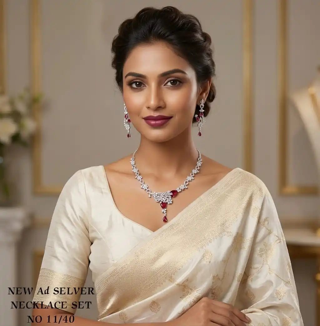 Designer Silver AD Mint Green Stone Necklace Set & Cubic Zirconia Diamond Party Wear Wedding Bridal Jewelry for Women Wholesale