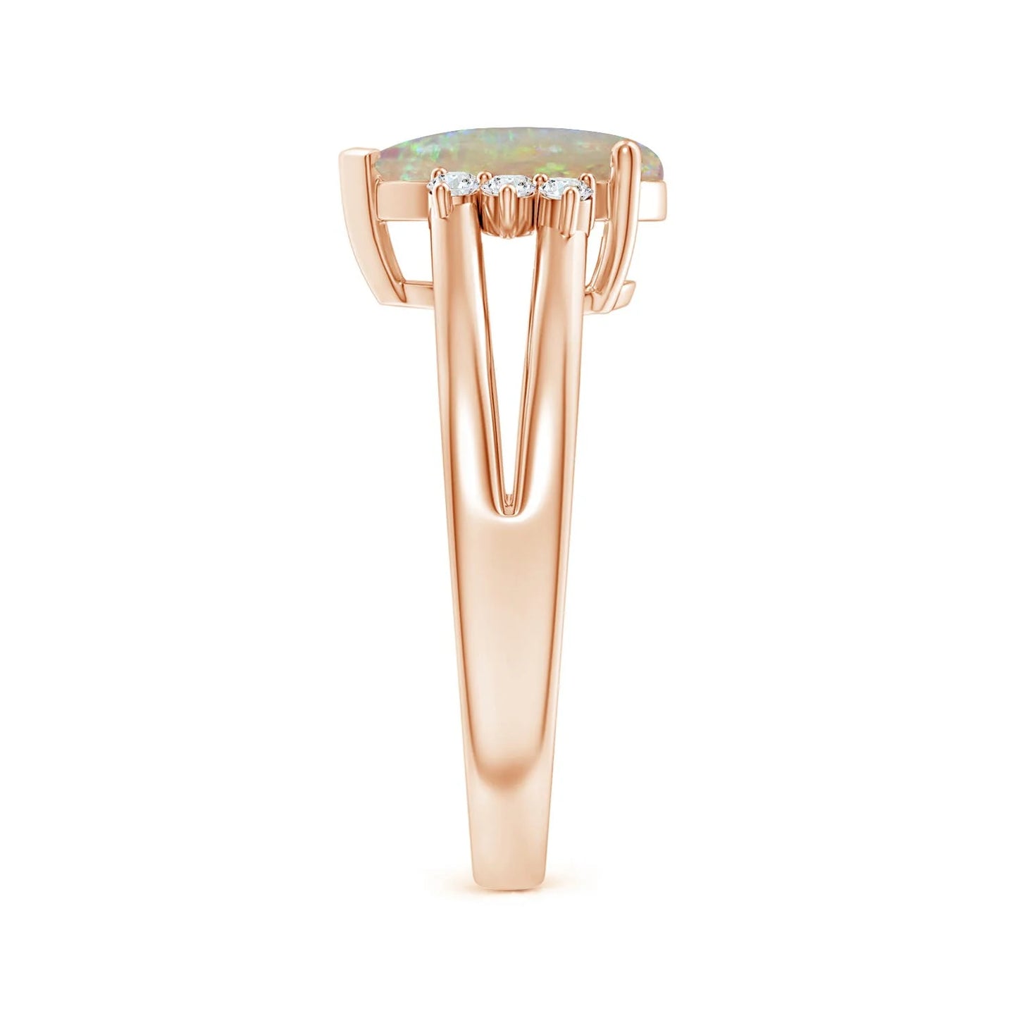 14K Pure Gold Pear Cut Natural Ethiopian Opal Gemstone Ring with Triple Diamond Accents Split Shank Engagement Ring Fine Jewelry