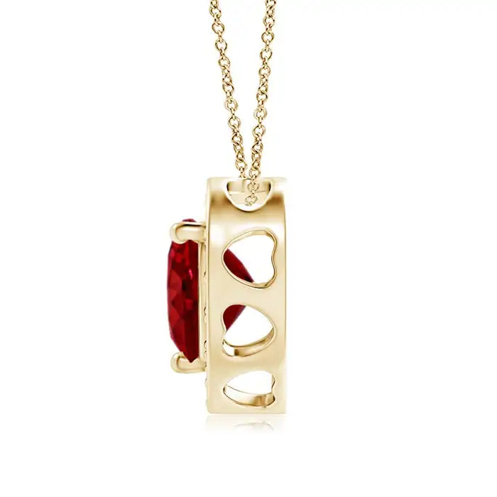 14K Solid Gold Natural Red Ruby & Diamond Halo Heart Shape Pendant Luxury Valentine's Gift For Her High Quality Diamond Pendant