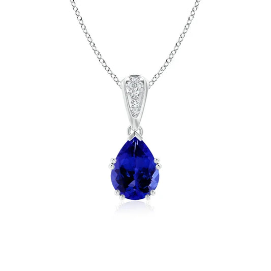 14k Gold Vintage Style Pear Cut Natural Tanzanite Gemstone Drop Pendant With Diamond IGI Certified Handmade Fine Jewelry Pendant