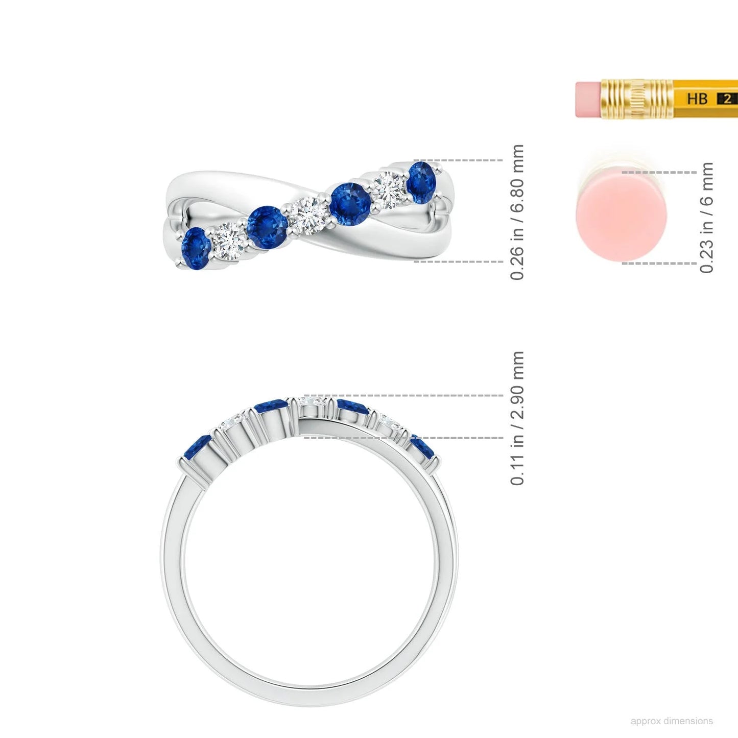 14K/18K Gold Natural Round Cut Blue Sapphire & White Diamond Ladies Crossover Shank Engagement Ring Custom Handmade Fine Jewelry