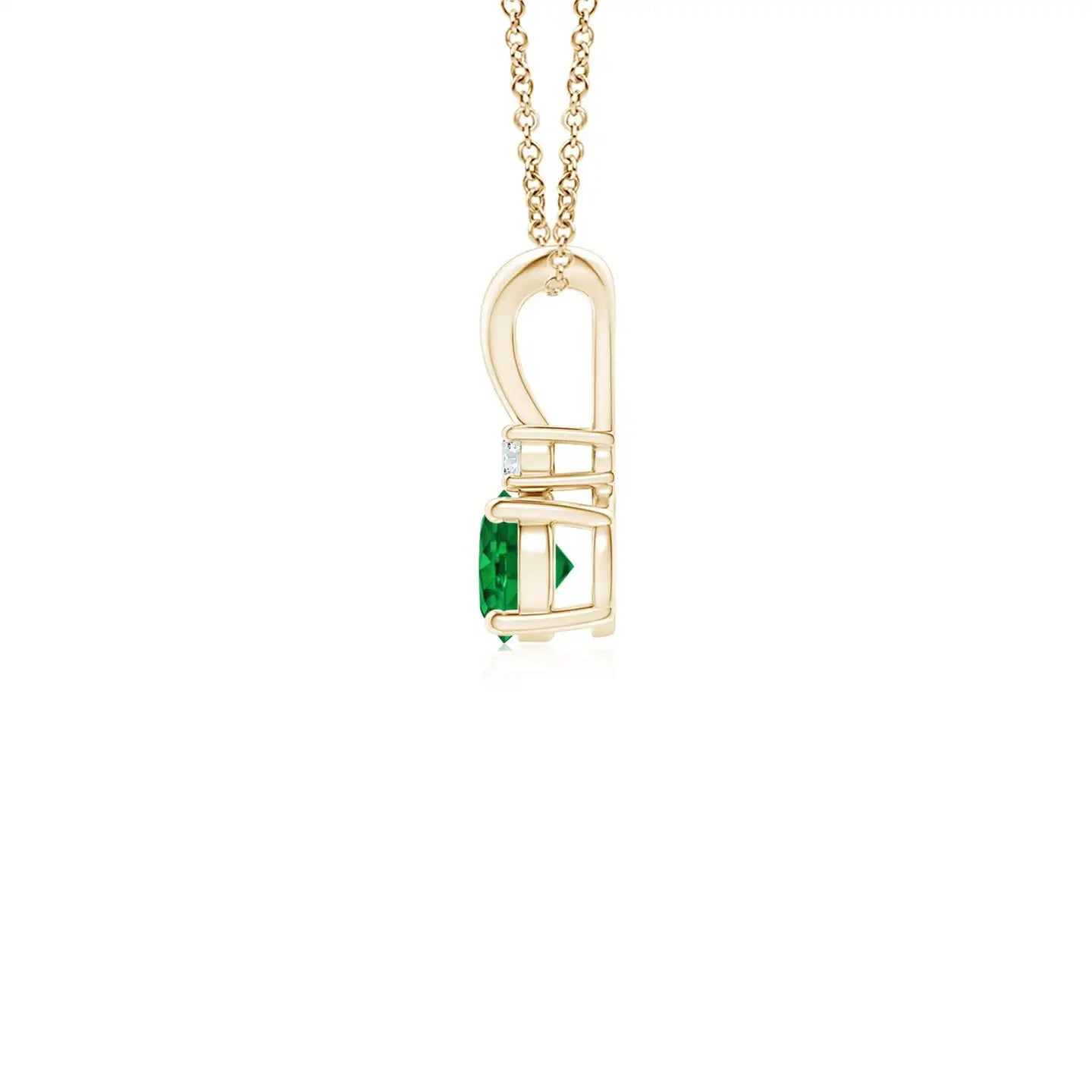 14K Solid Gold Natural Emerald Round Solitaire V-Bale Pendant With Diamond Classic Fine Jewellery Anniversary Gift For Her 2026