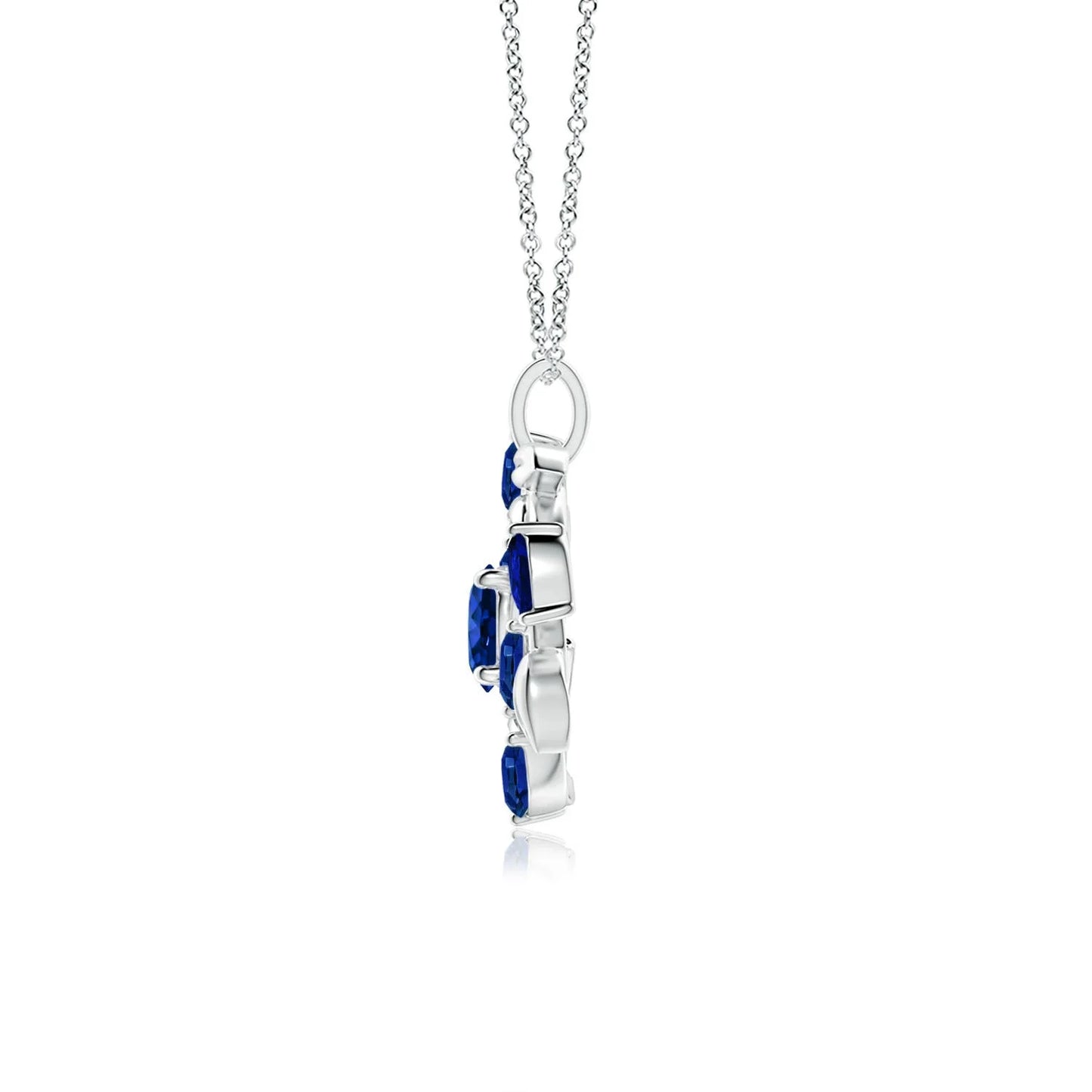 14k 5.15g Gold Natural Round & Marquise Cut 1.67 Ct Blue Sapphire Olive Branch Pendant Multi-stone Fine Jewelry Pendant Necklace