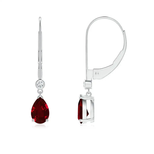 Pear Cut Ruby and Real Diamond Dangle Earrings in 14kt White Gold Wedding Fine Jewelry Drop Earrings Gift for Fiance