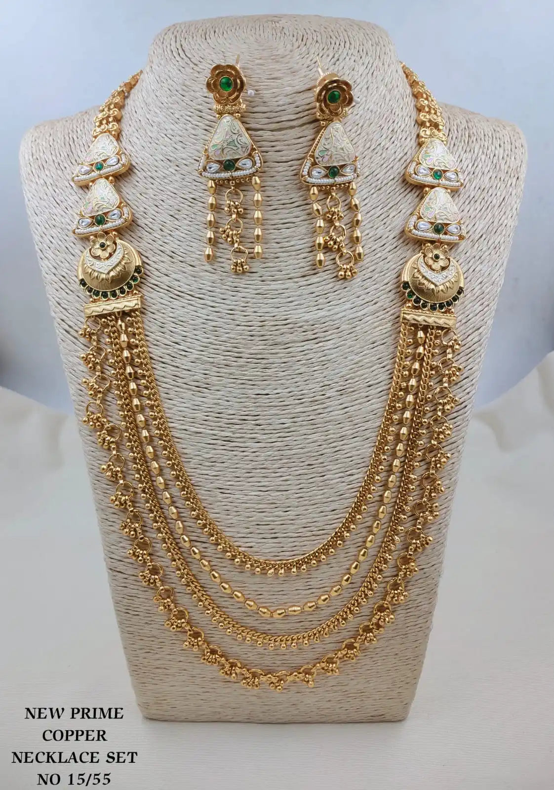Royal Heritage Multi Layer Temple Necklace Set Antique Gold Floral Long Necklace with Earrings Wedding Jewelry Set