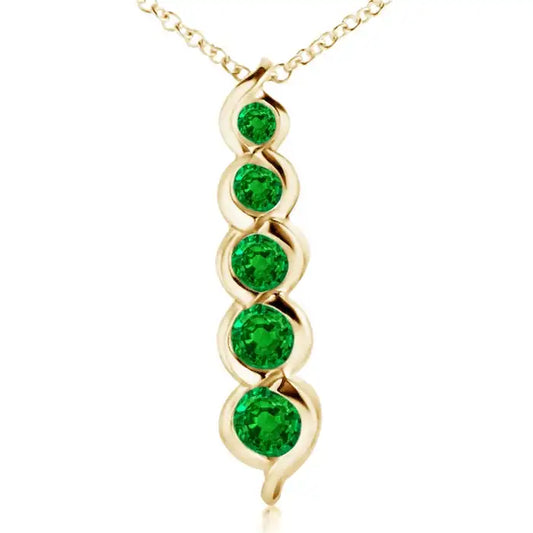 14K Solid Gold Natural Emerald Five Stone Round Journey Pendant Classic Fine Jewellery Anniversary Wedding Gift For Her New 2026