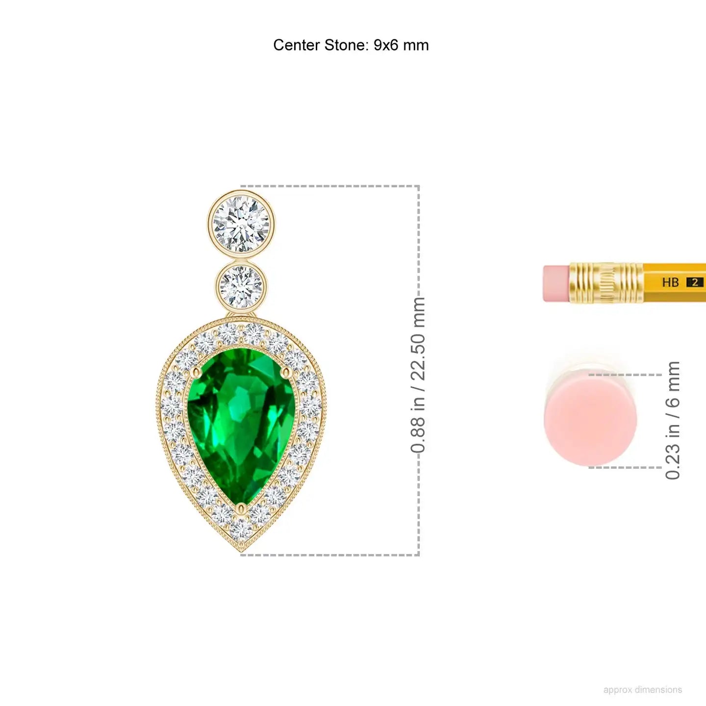 18K Solid Inverted Pear Cut Natural IGI Certified Claw Sett 0.85 Ctw Emerald Pendant With 0.21Ctw Accented Pave Diamond Pendant