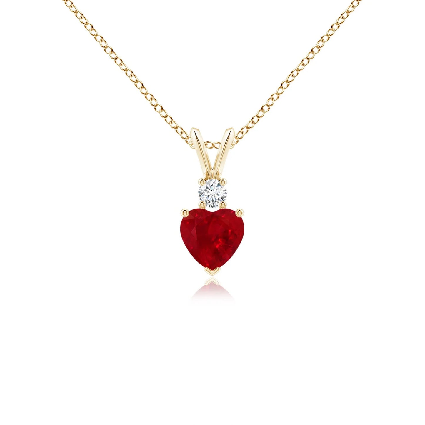 14K Pure Gold Heart-Cut Ruby Rabbit Ear Bale Pendant With Diamond 2026 New Arrival Valentine Day Gift Gemstone Pendant Necklace