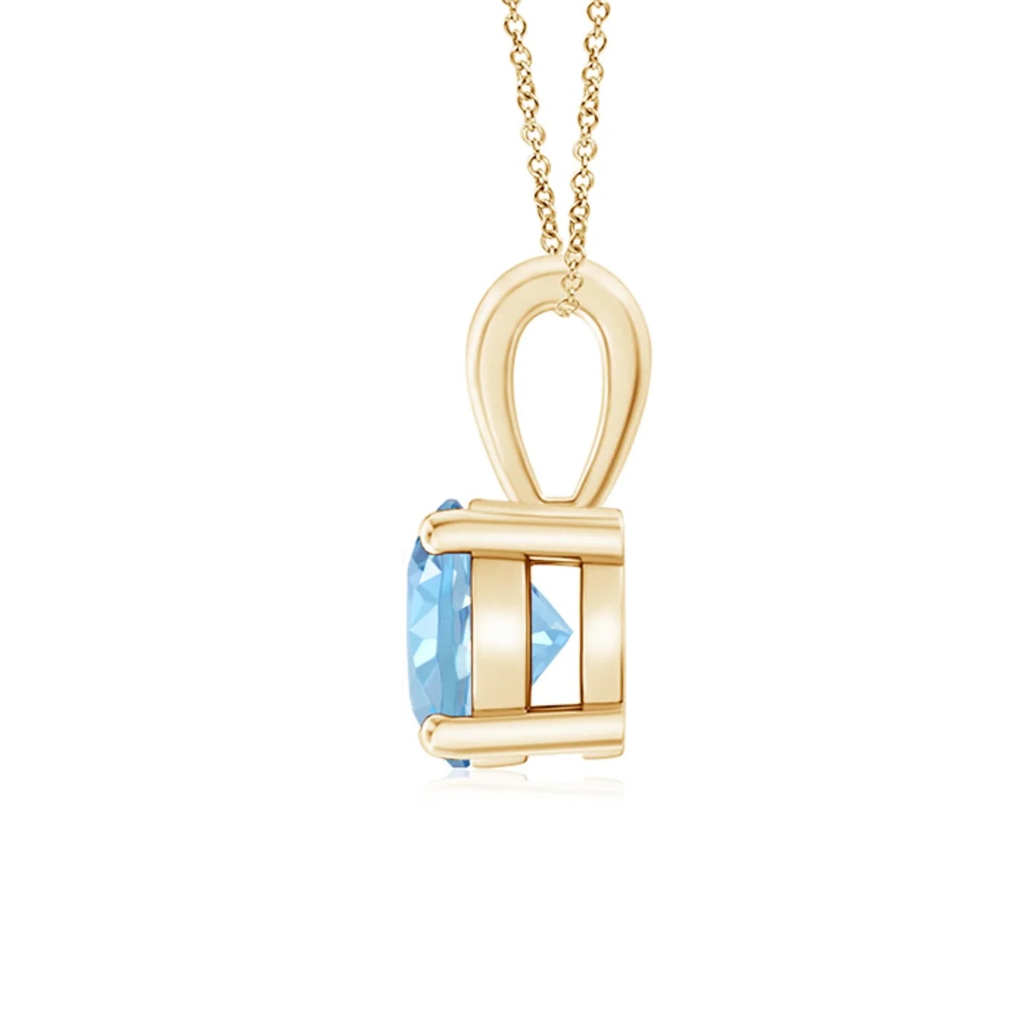 14K Solid Gold Natural Aquamarine Classic Prong-Set Round Solitaire Pendant Fine Jewelry Wedding Wholesaler Gemstone Necklace