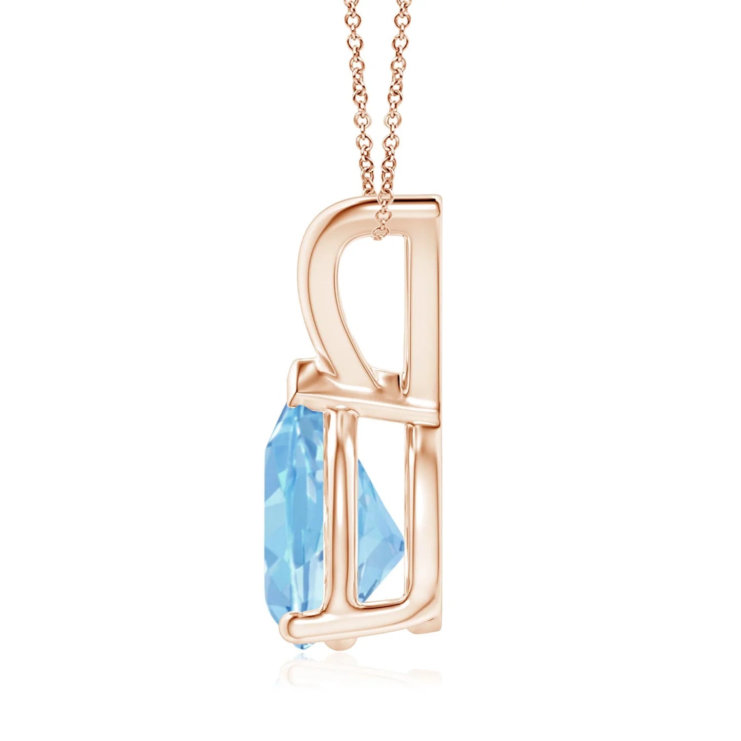 14K Solid Gold Natural Prong-Sett Pear Cut Aquamarine Gemstone Pendant High Quality Party Wear Unisex Link Chain Necklace OEM