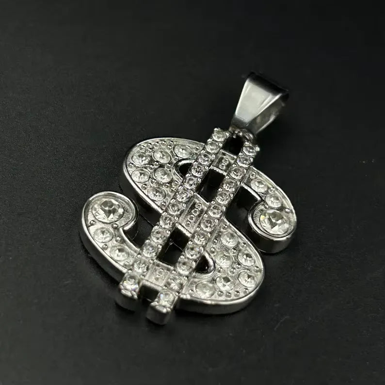 BiG-BOSS Luxury Moissanite Dollar Sign Iced Out Silver Hip Hop Pendant for Men and Women Party Occasion Krishnavii KP 019