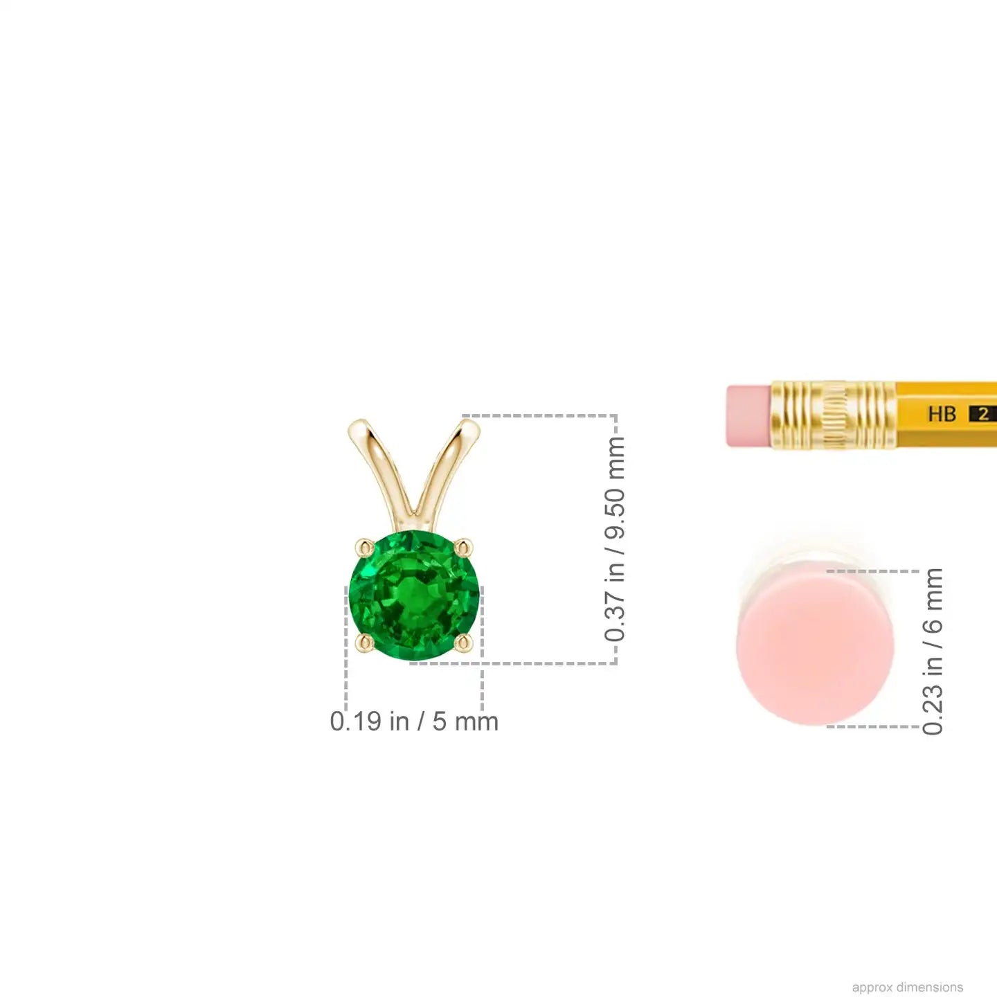 14K Solid Gold Natural Round Emerald V-Bale Solitaire 4 Claw Set Pendant Fine Jewellery Classic Anniversary Wedding Gift