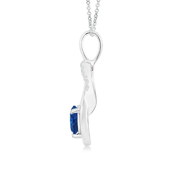 Authentic 14K 18K Solid Gold Natural 5MM Round 0.45Ct Blue Sapphire Infinity Knot Pendant With 0.1Ct Diamonds For Necklaces