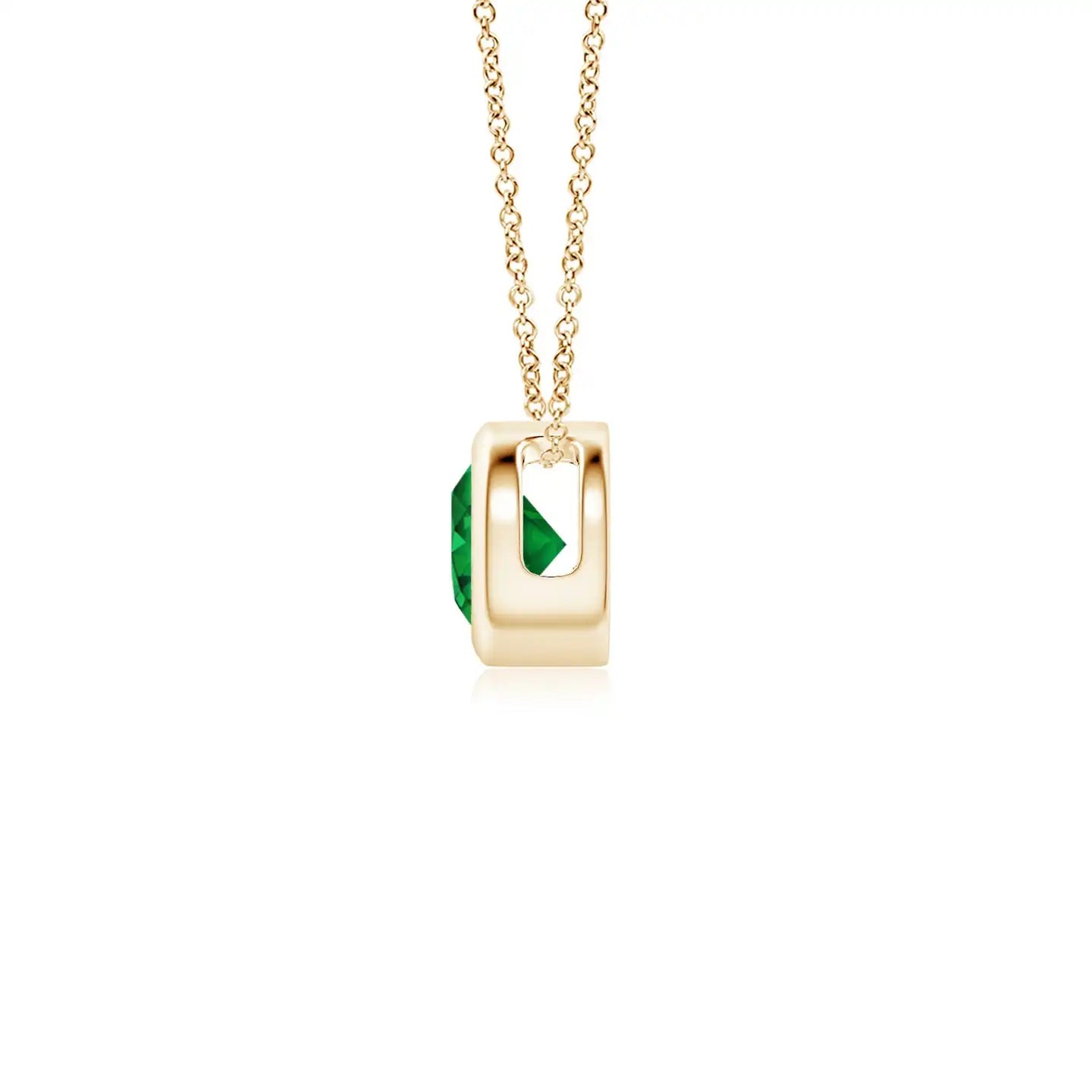14K Solid Gold Natural Emerald Bezel-Set Round Solitaire Pendant Classic Fine Jewellery Wedding Anniversary Gift For Her 2026
