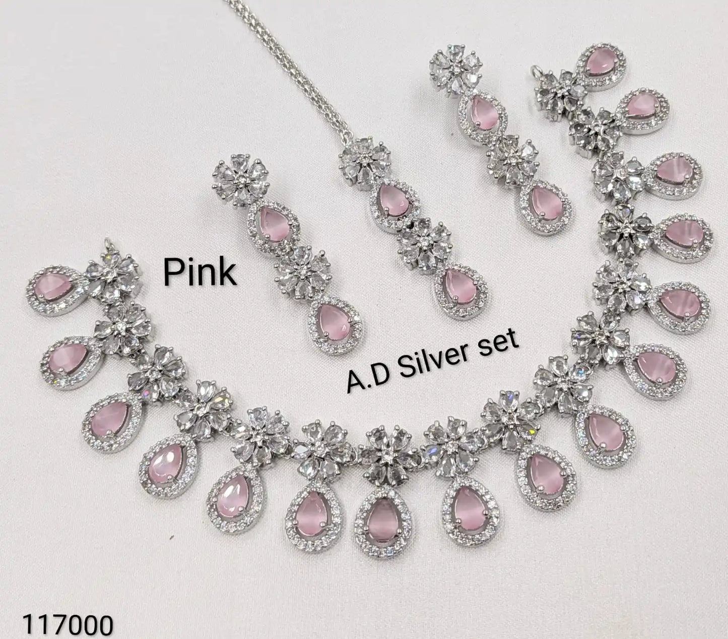 Luxury Ruby AD Silver Necklace Set with Earrings Premium CZ Stone Bridal Wedding Party Jewelry for Women OEM Export for Women