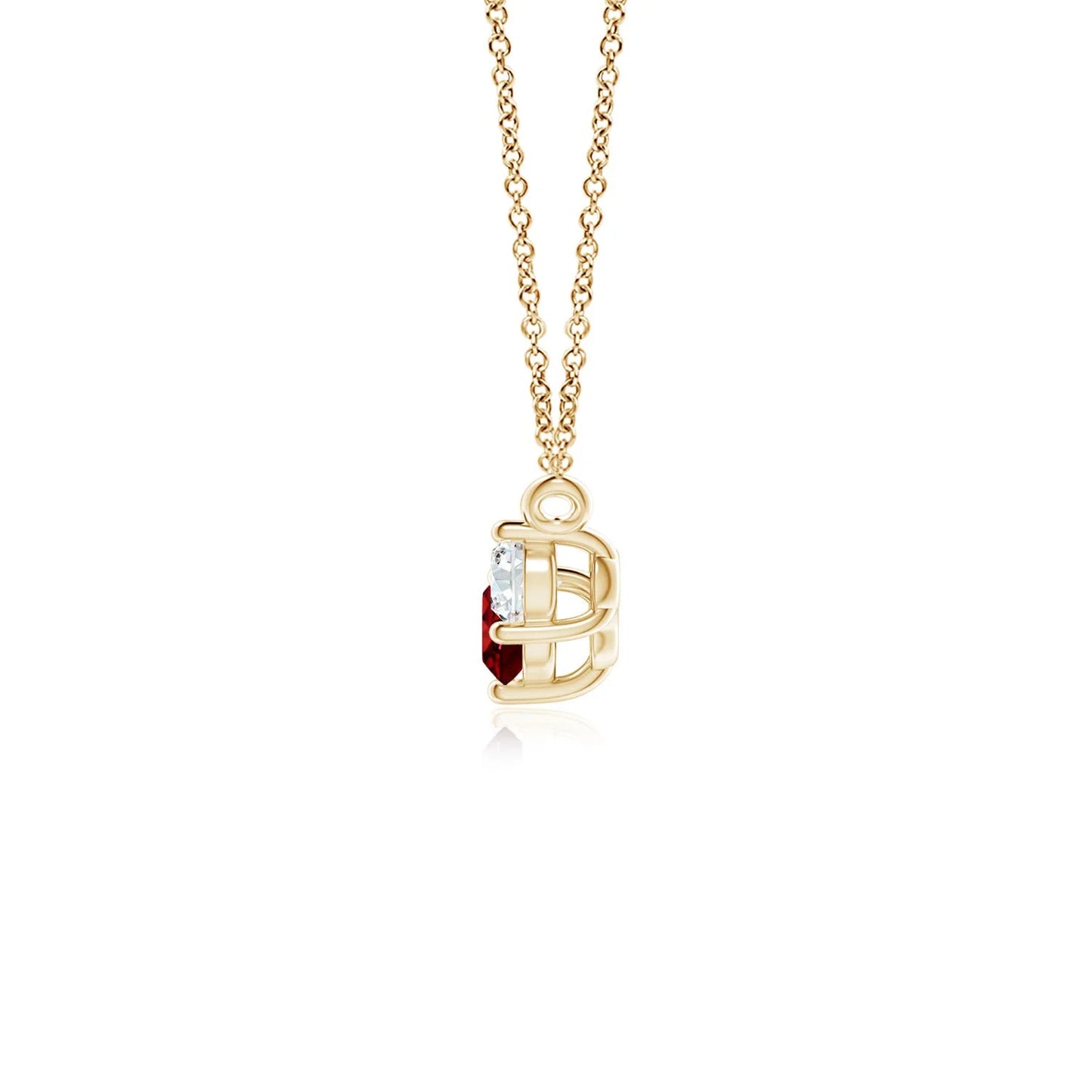 14K 18K Gold Genuine Round Cut Ruby & Two Diamond Three Stone Pendant Unique Style IGI Certified Pendant Link Chain Necklace