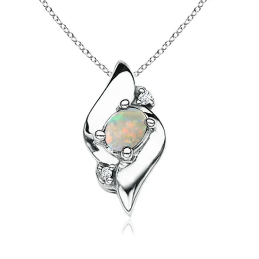 2026 14K Pure Gold Natural Oval Cut Opal Shell Style Pendant With Diamond Classic Handmade Fine Jewelry Anniversary Gift For Her