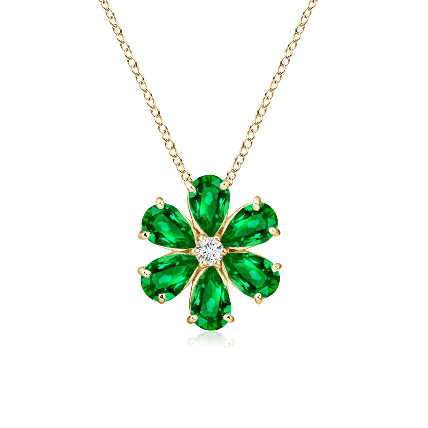 Stunning 14K Solid Gold Natural Emerald Flower Cluster Pendant With Diamond Luxury Bridal Fine Jewellery Anniversary