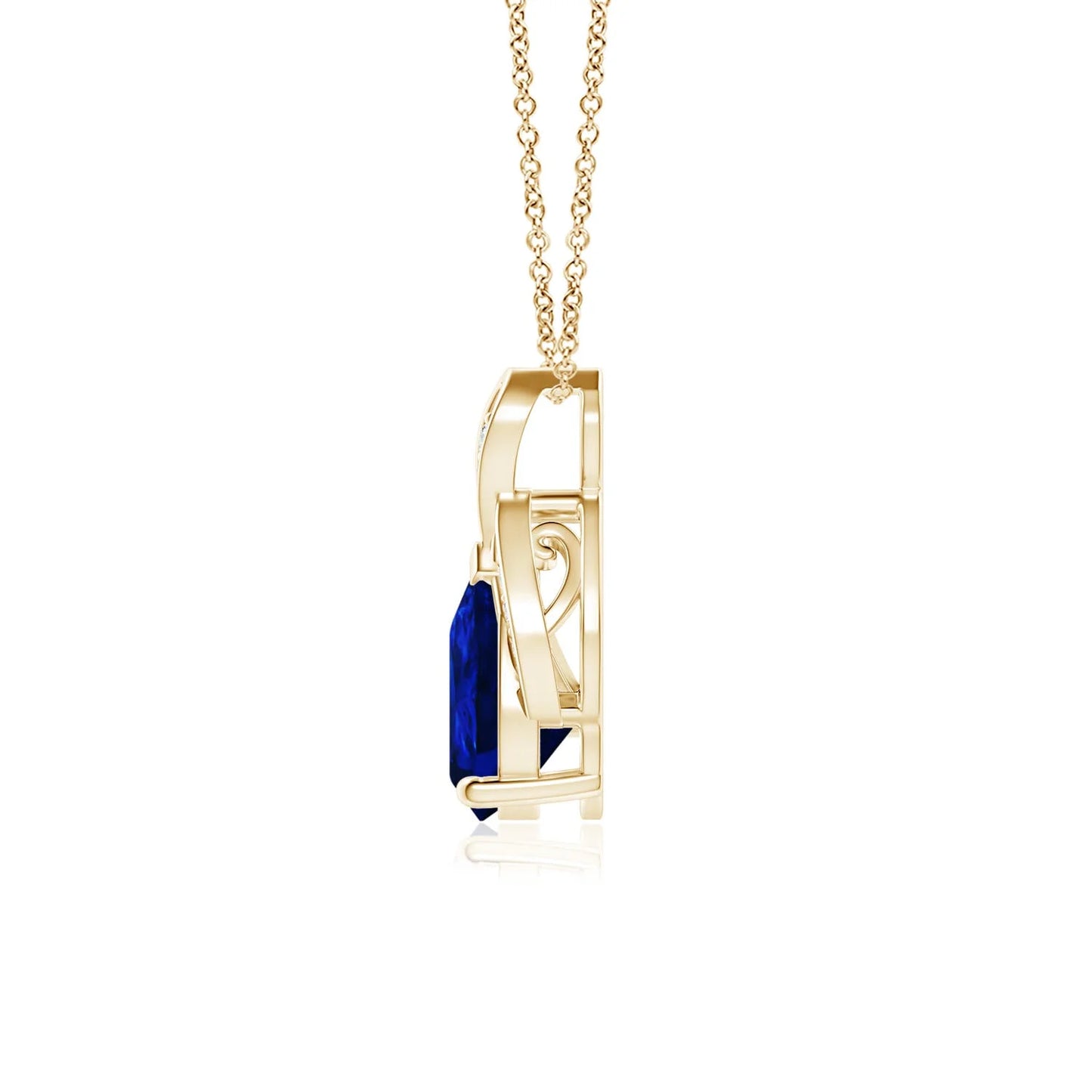 Handmade 2026 New Arrival Igi Certified Pendant Necklace 14k Solid Gold Natural Pear Cut Blue Sapphire Flame Solitaire Pendant