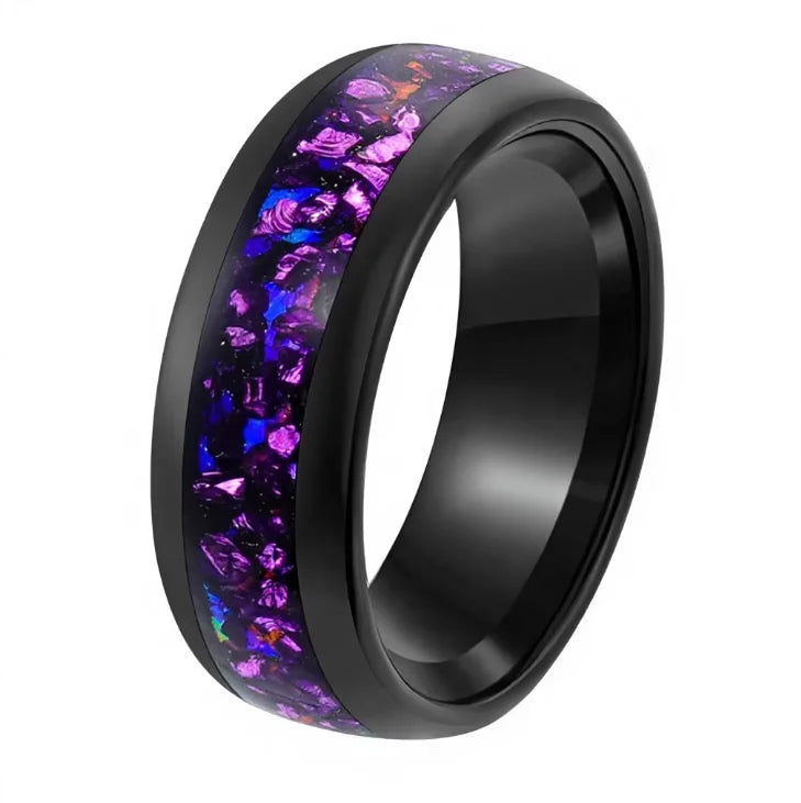 REBEL Electro Black Tungsten Wedding Ring 4mm 8mm Purple Galaxy Gemstone Inlay Anti Tarnish Promise Band Party Jewelry