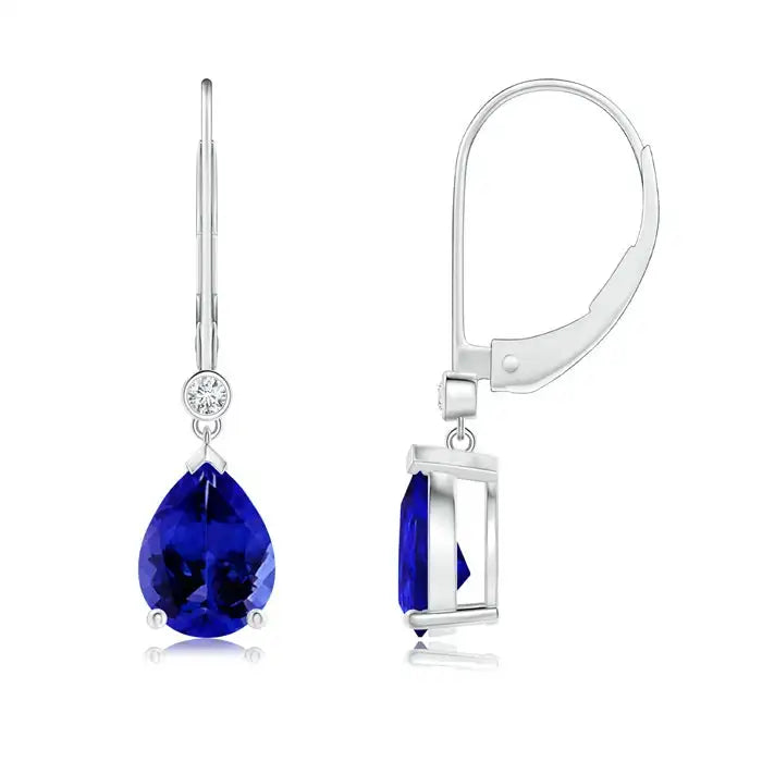 Pear Cut Tanzanite Diamond Dangle Earrings in 14kt White Gold Real Diamond Leverback Fine Jewelry for Women Gift for Bridal