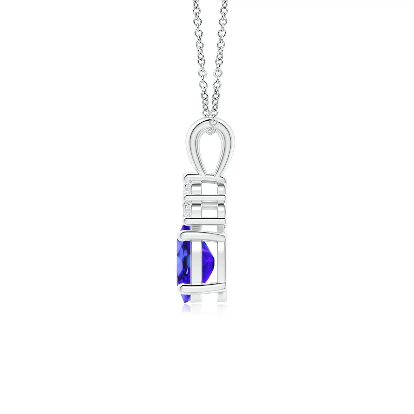 IGI Certified Prong Sett Oval Cut Tanzanite Gemstone Solitaire Pendant With Trio Diamond 14k Pure Gold Pendant Chain Necklace