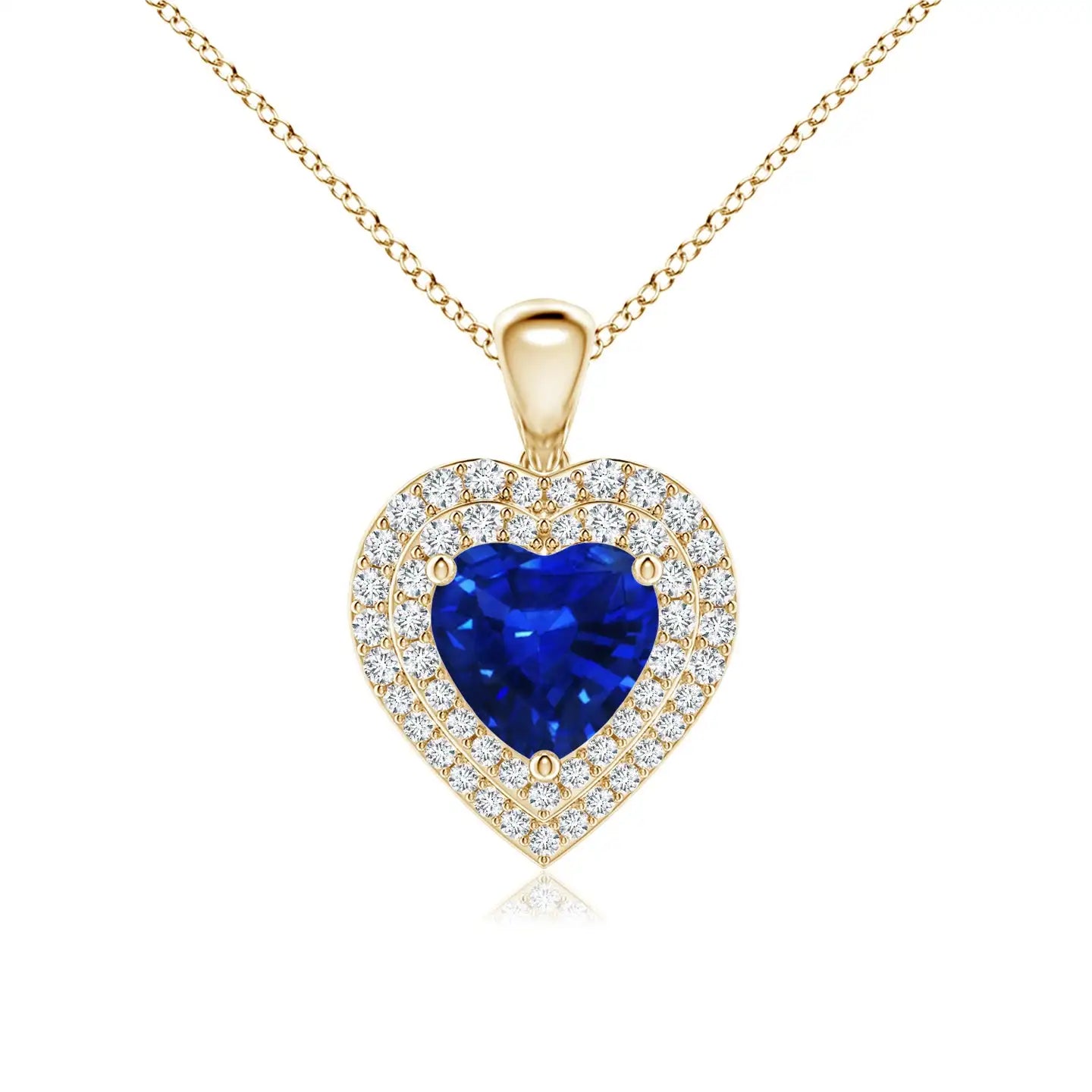 4.39G 14K Pure Gold 5MM 0.4 Ctw Blue Sapphire With 0.39 Ct Diamond Double Halo Pendant Beautiful Romantic Pendant Gift For Her