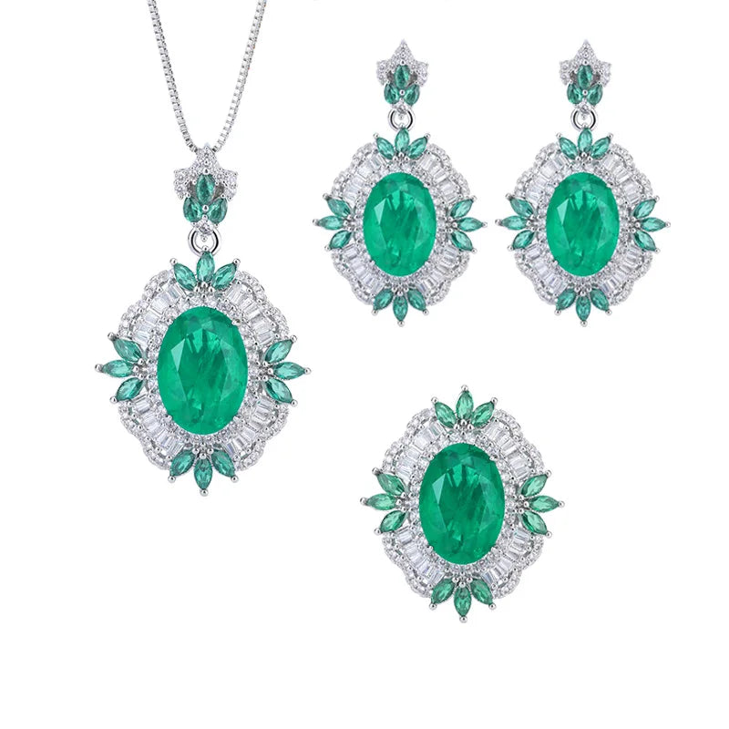 Gemfiori Crystal Gemstone Full Lab Diamond Pendant Necklace Earrings Ring Fashion Jewellery Sets Luxury Bridal Jewelry Set Creative Gifts