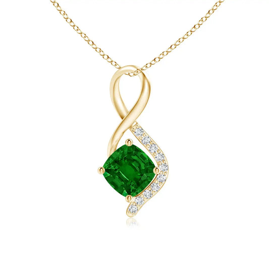 14K Solid Gold Natural Emerald Infinity Twist Pendant With Diamond Accents Classic Fine Jewellery Anniversary Gift For Her 2026