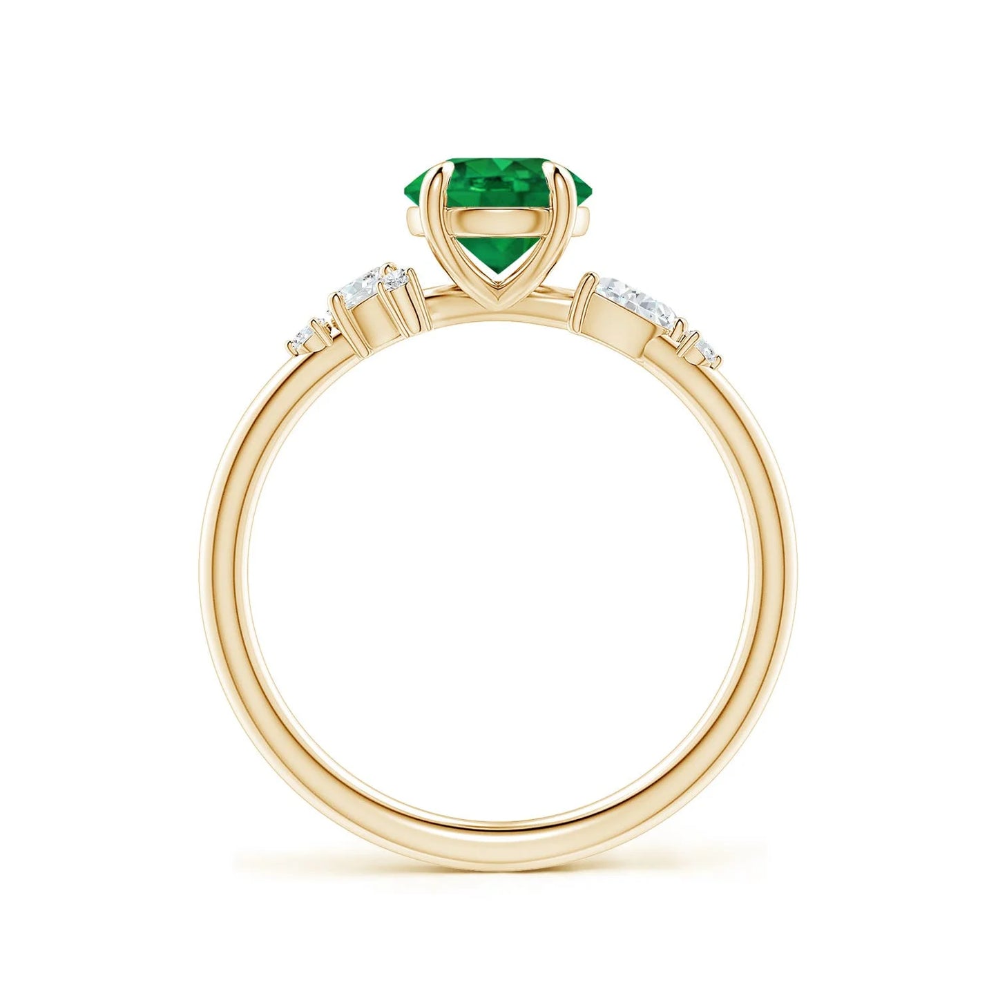 14K Gold Round Cut 1Ctw Green Emerald Gemstone Engagement Ring with Multi-Shape Natural Diamond Accents Customized Handmade Ring