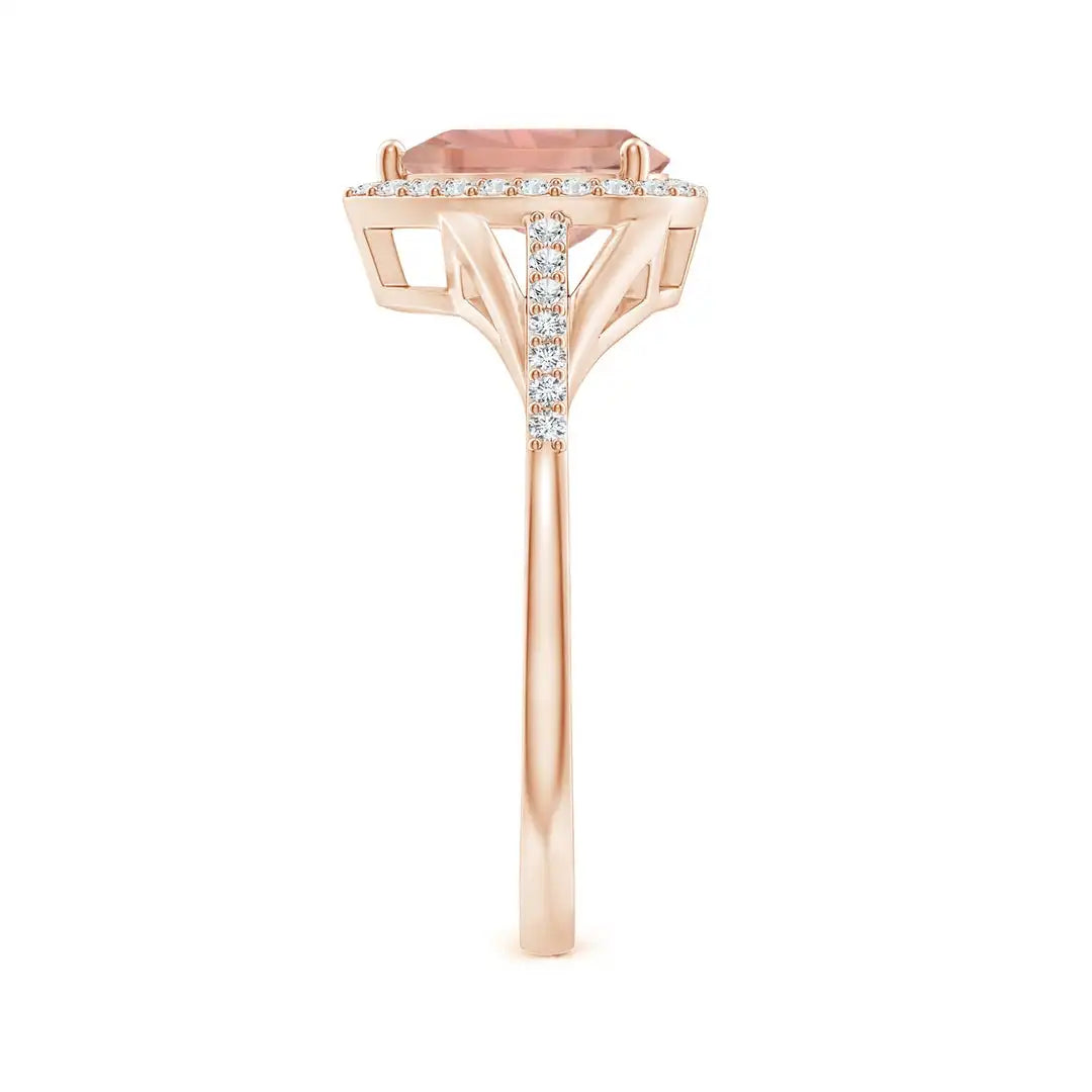 14K Solid Gold Pear-Shaped Natural Pink Morganite with Halo Diamond Engagement Ring Handmade Customized Top Selling Bridal Ring