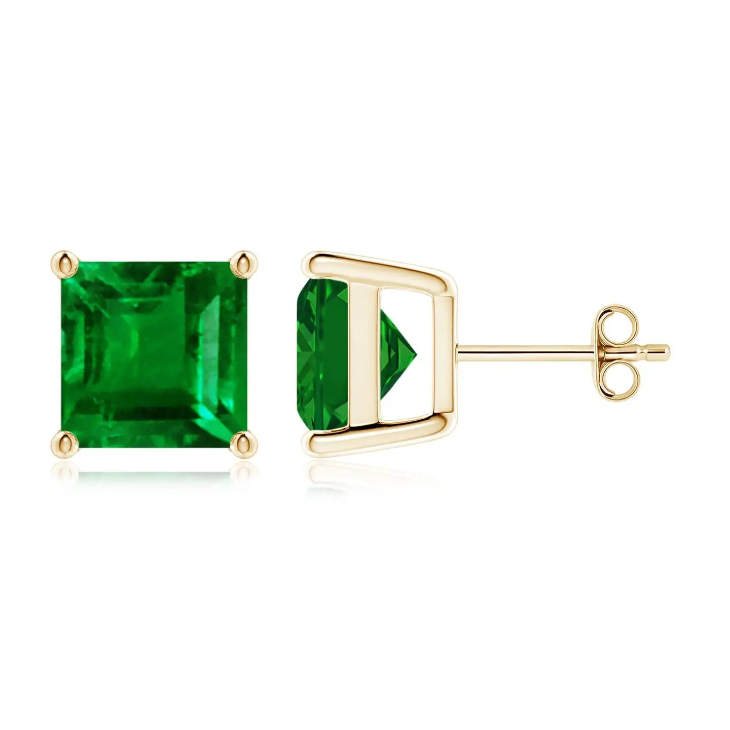 Emerald Cut Emerald Stud Earrings 14kt Yellow Gold, Minimalist Green Gemstone Earrings, Elegant Everyday Jewelry Gift for Fiance