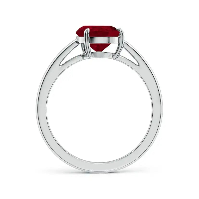 14K Solid Gold Claw-Set Tilted Pear Ruby Solitaire Engagement Ring Handmade Customized Fine Jewelry Wedding