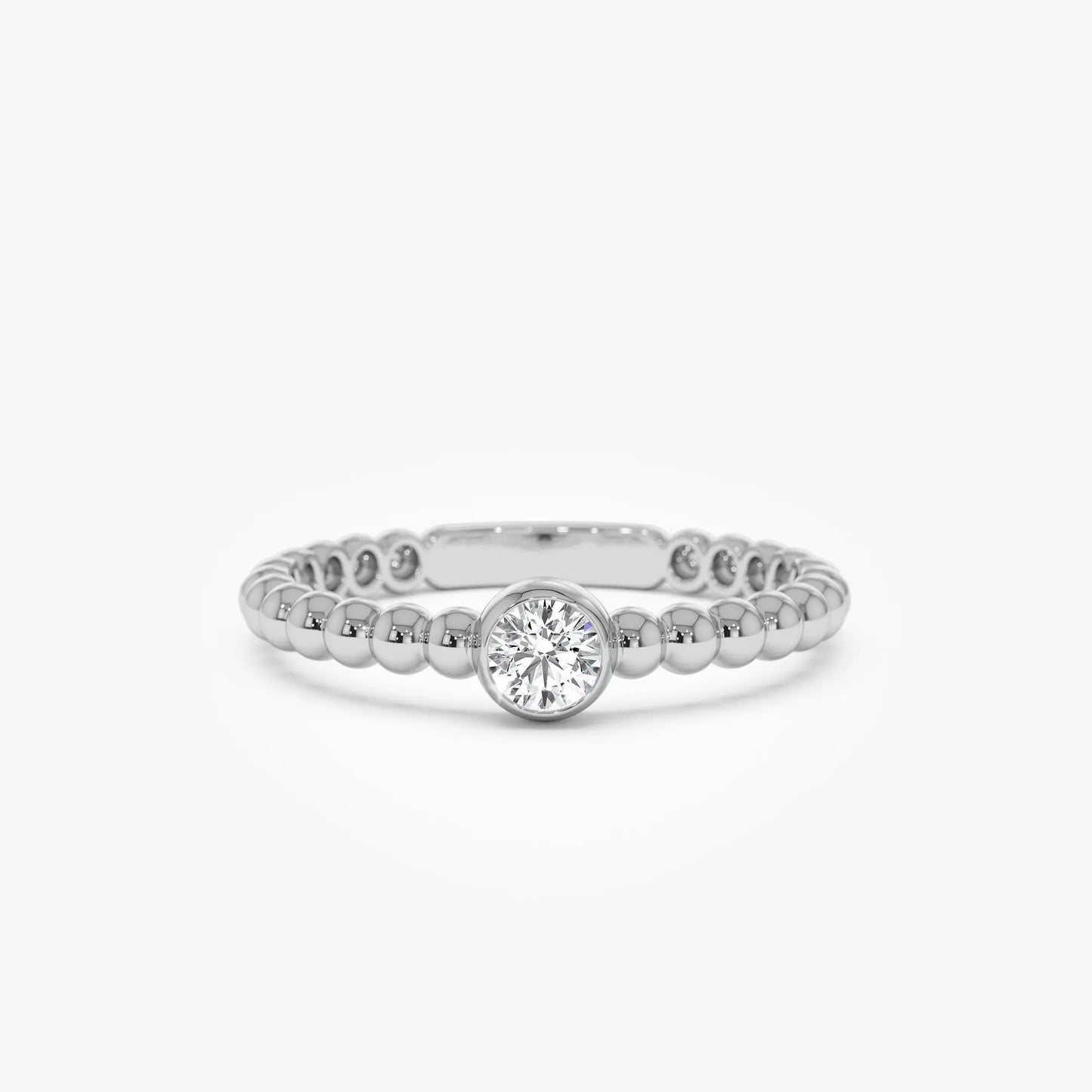 14k Solid Gold Beaded Design Solitaire Bezel Sett Diamond Ring Fine Jewelry Certified Natural Diamond Wedding Engagement Rings