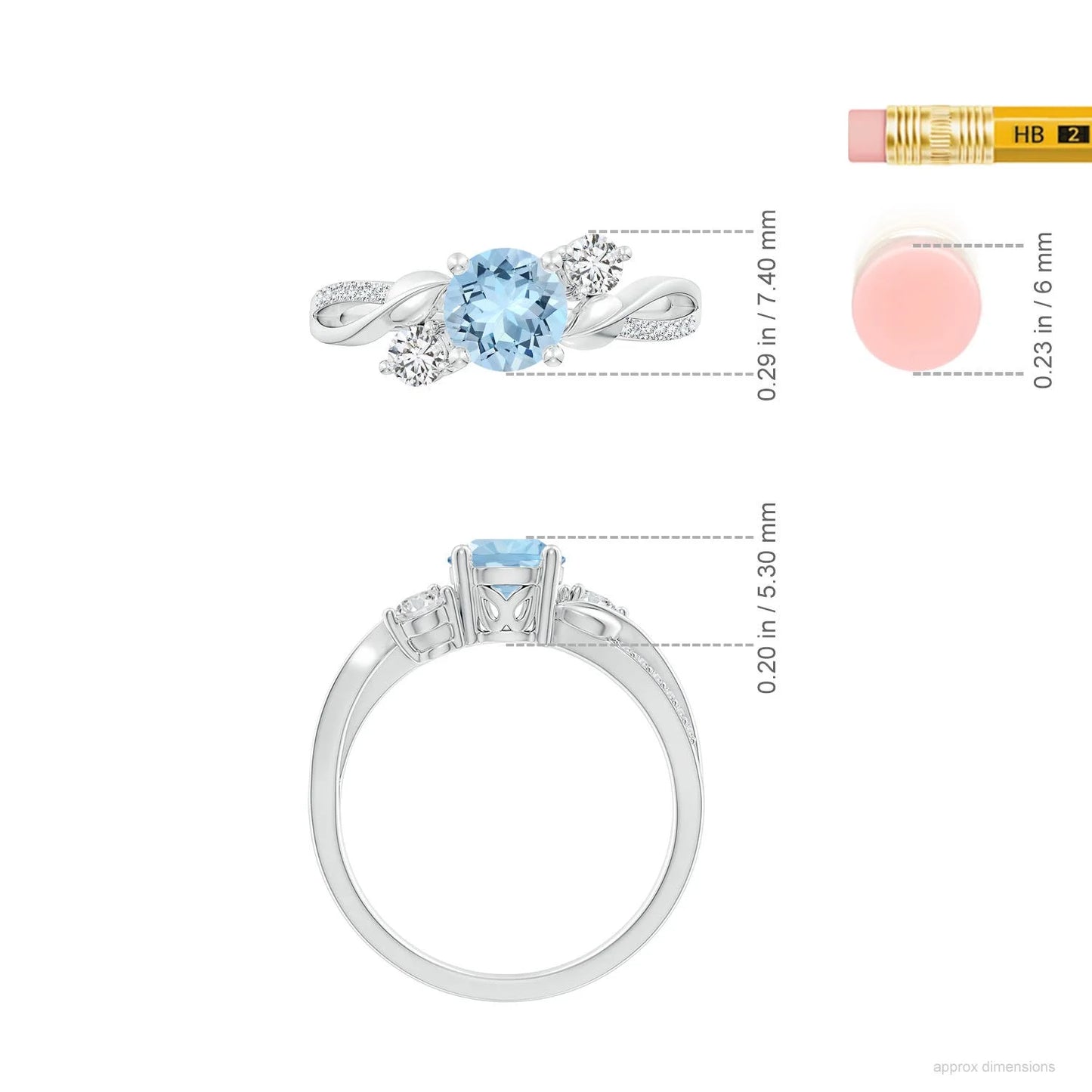 14K Solid Gold Natural Round Cut Solitaire Aquamarine With Diamond Twisted Shank Ring Fine Jewelry Fashion Engagement Band Ring