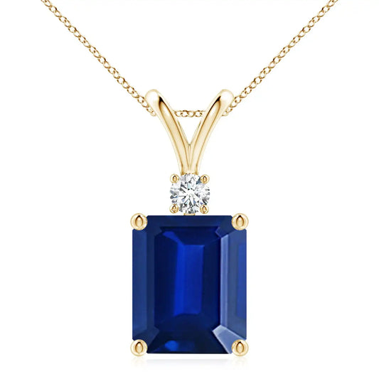 14K Gold 9*7MM Emerald-Cut IGI Certified 2.25Ctw Green Emerald Solitaire Pendant with 0.07Ct Round Diamond Handmade Fine Jewelry