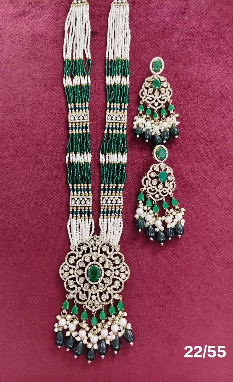 Luxury Multi Strand Pearl Pendant Necklace Set Gold Plated Bridal Wedding Traditional Long Haram Jewelry for Women Set